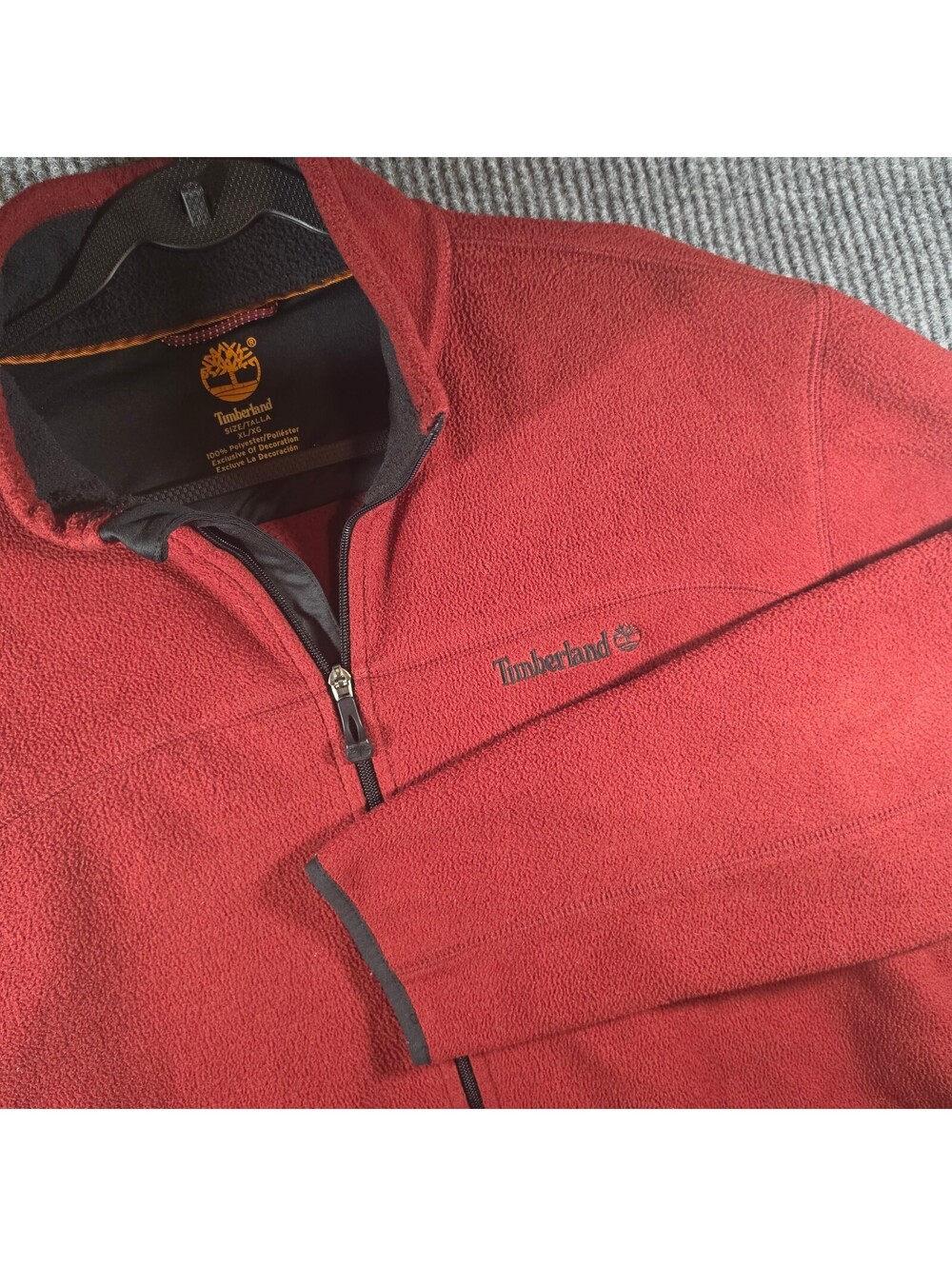 Timberland Men’s XL Red Full Zip Fleece Jacket Outdoor Hiking Logo Coat